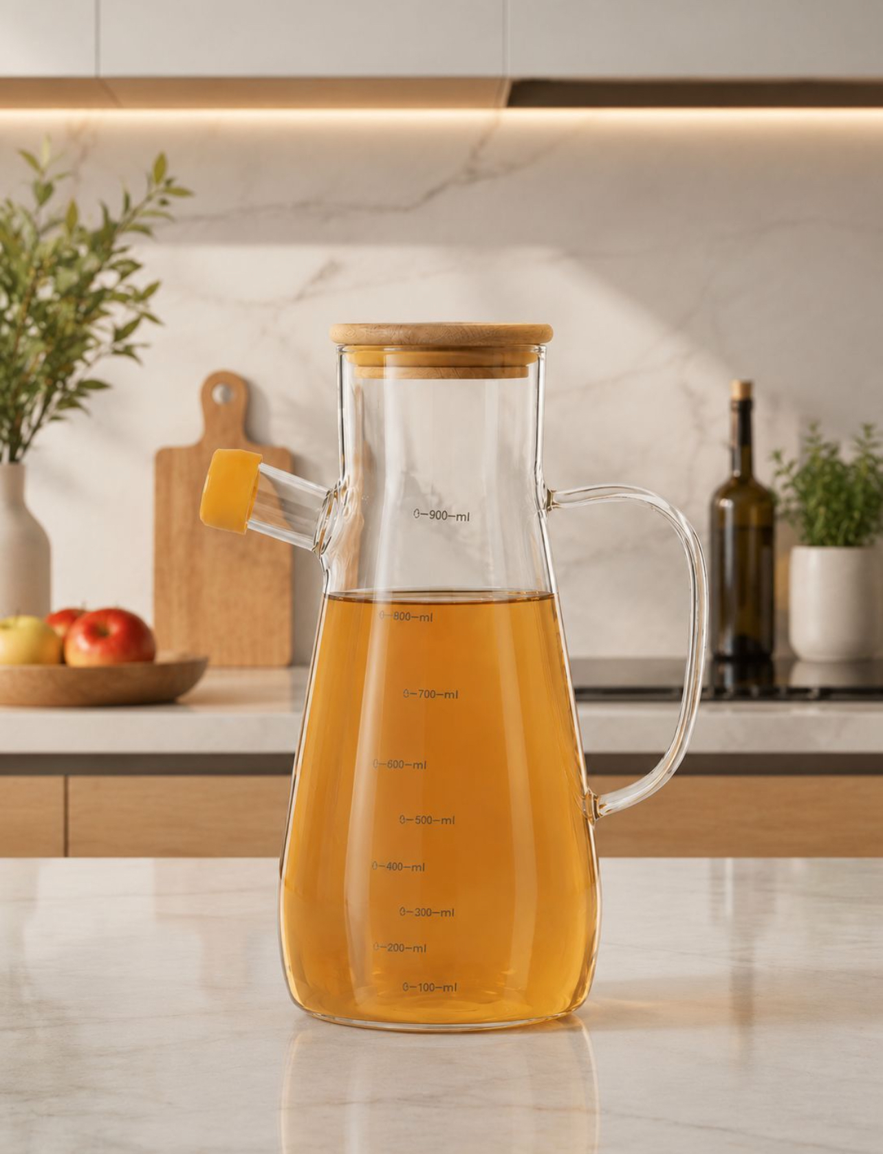 ACEITERA DE VIDRIO BOROSILICATO 900ML CON TAPA DE BAMBÚ Y PICO ANTIDERRAME - 2
