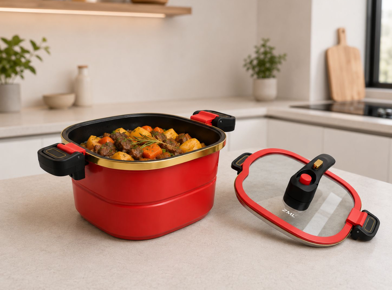 OLLA A PRESIÓN CUADRADA CON TAPA DE VIDRIO BOROSILICATO Y REJILLA INTERIOR - 2