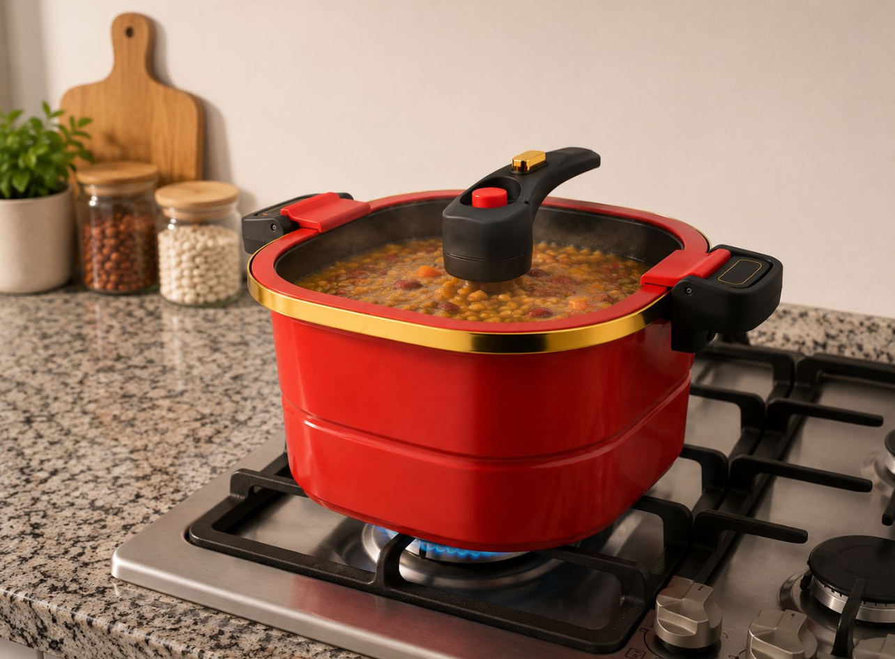 OLLA A PRESIÓN CUADRADA CON TAPA DE VIDRIO BOROSILICATO Y REJILLA INTERIOR - 3