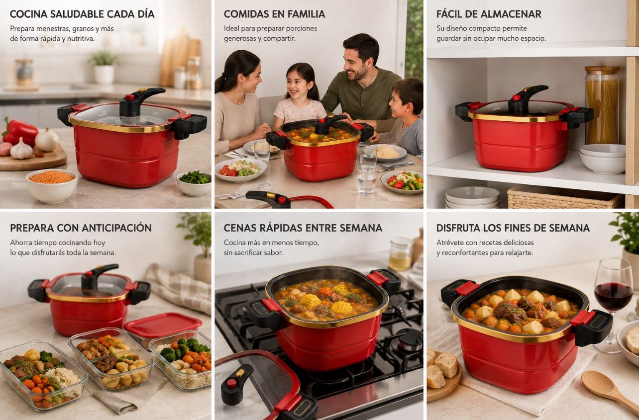 OLLA A PRESIÓN CUADRADA CON TAPA DE VIDRIO BOROSILICATO Y REJILLA INTERIOR - 5