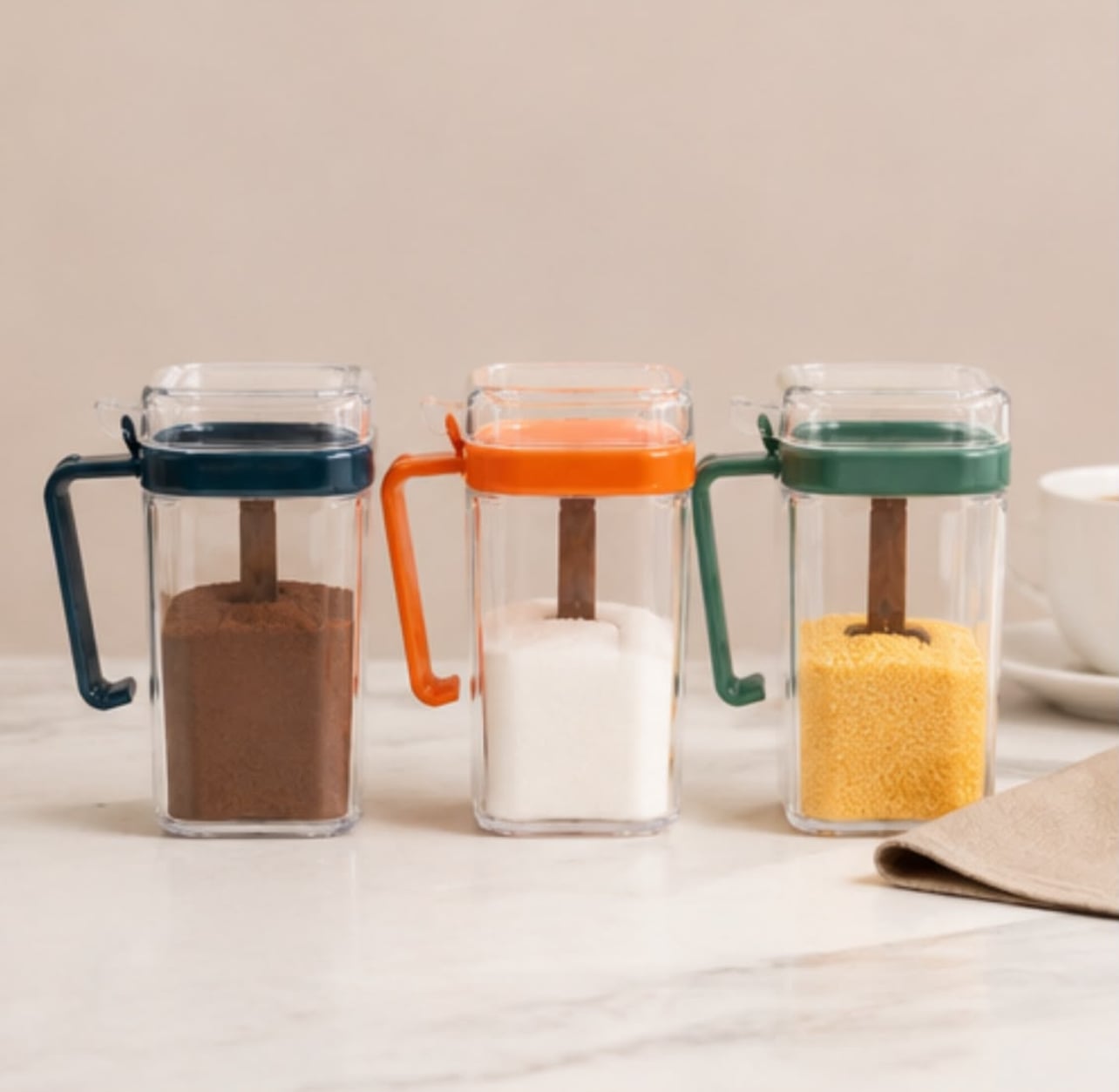 SET DE 3 CONDIMENTEROS CON TAPA Y CUCHARA - 2