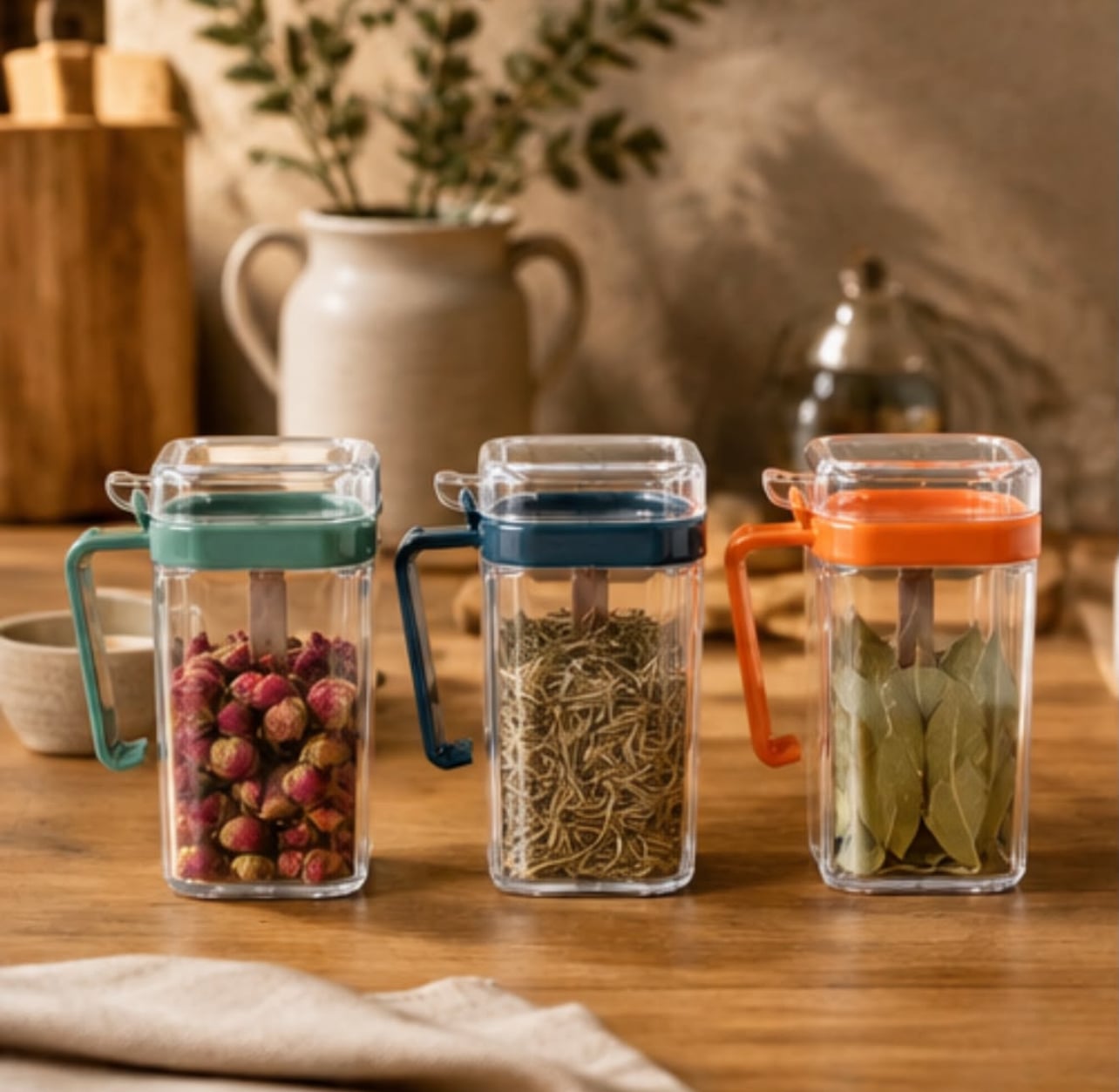 SET DE 3 CONDIMENTEROS CON TAPA Y CUCHARA - 5