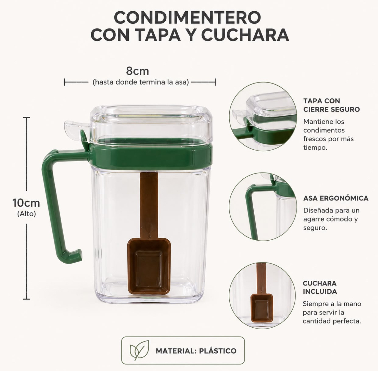 SET DE 3 CONDIMENTEROS CON TAPA Y CUCHARA - 7
