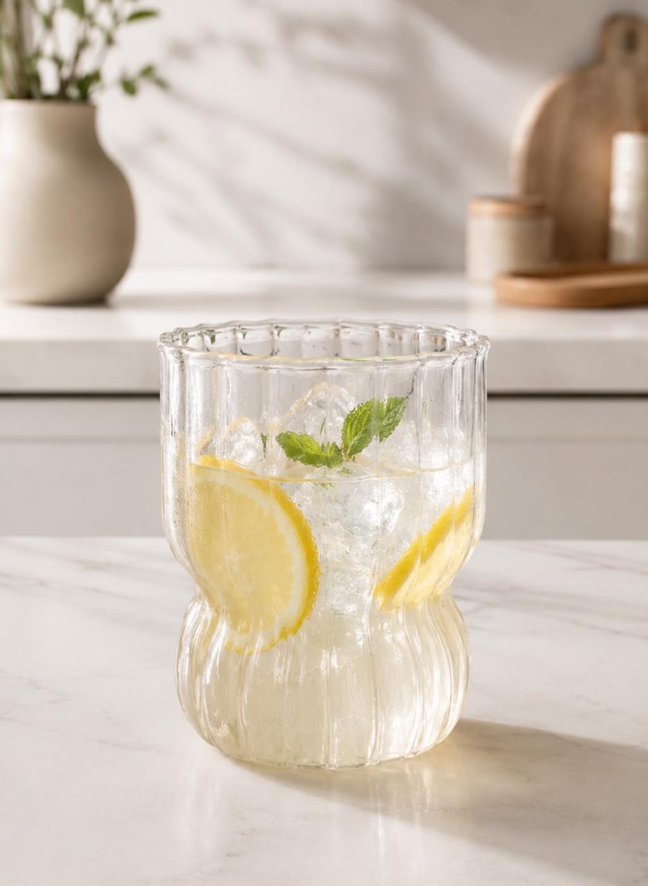 4 VASOS DE VIDRIO BOROSILICATO 350 ML TRANSPARENTE DISEÑO ACANALADO - 3