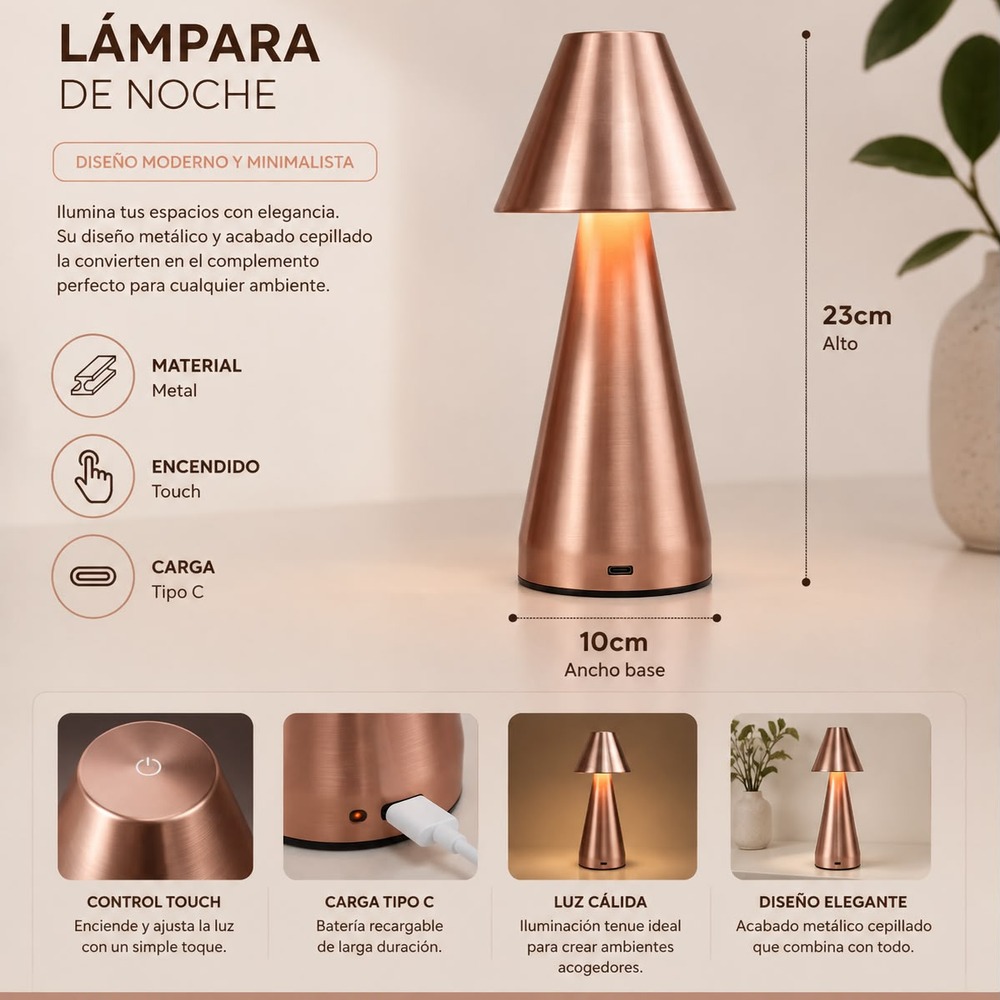 LÁMPARA DE NOCHE LED TOUCH RECARGABLE TIPO C - 8
