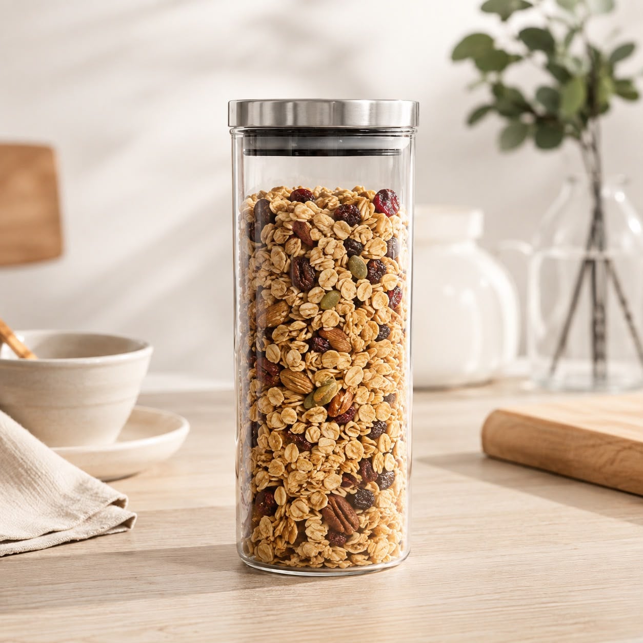 FRASCO HERMÉTICO DE VIDRIO BOROSILICATO 1000 ML CON TAPA DE ACERO INOXIDABLE - 1