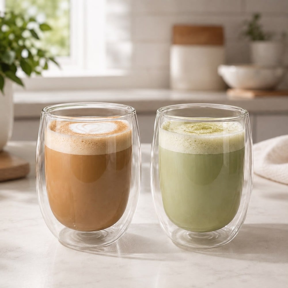 SET 6 VASOS  DOBLE CAPA DE VIDRIO BOROSILICATO 300 ML - 5