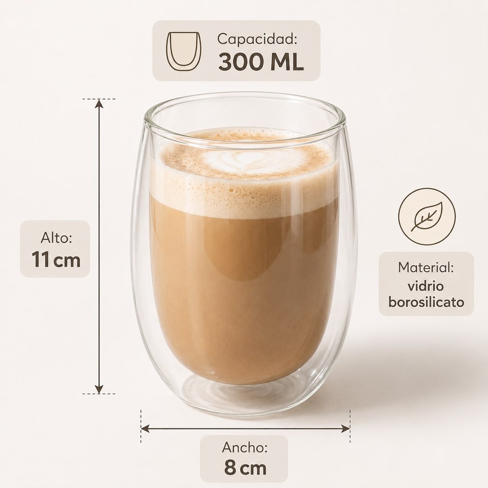 SET 6 VASOS  DOBLE CAPA DE VIDRIO BOROSILICATO 300 ML - 7