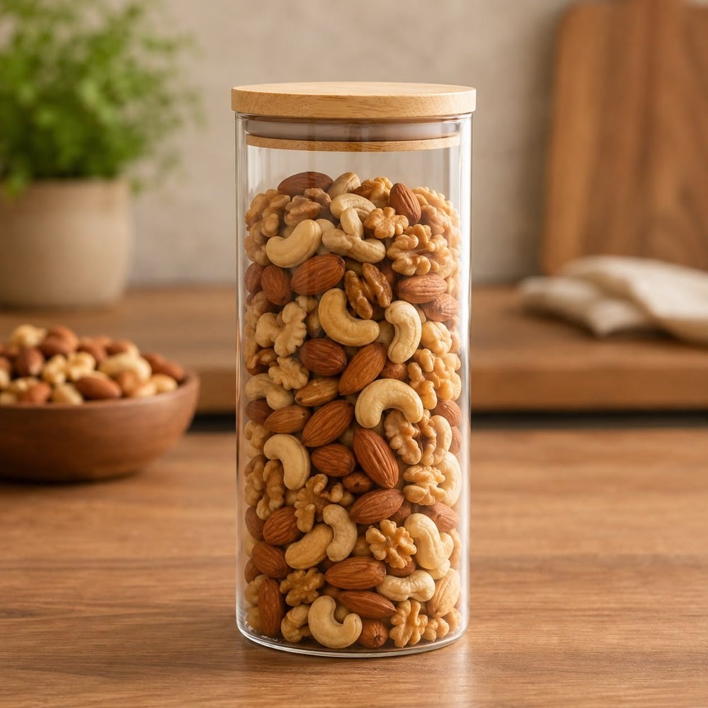 FRASCO HERMÉTICO DE VIDRIO BOROSILICATO CON TAPA DE BAMBÚ 1300 ML - 1