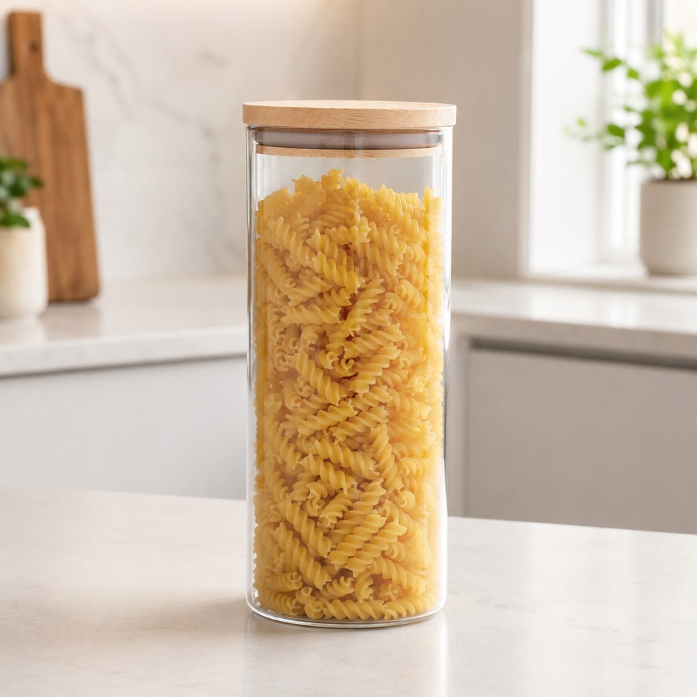 FRASCO HERMÉTICO DE VIDRIO BOROSILICATO CON TAPA DE BAMBÚ 1300 ML - 3