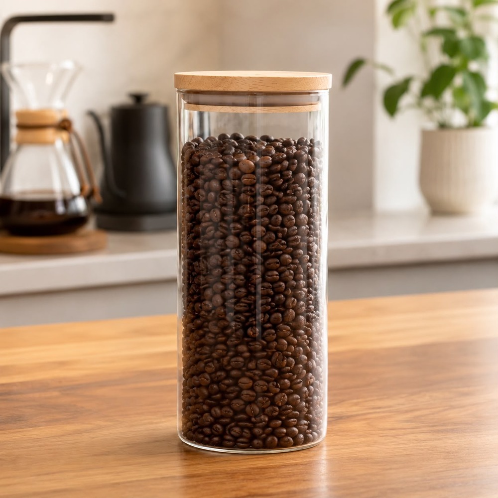 FRASCO HERMÉTICO DE VIDRIO BOROSILICATO CON TAPA DE BAMBÚ 1300 ML - 4