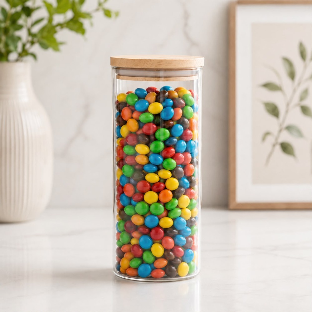 FRASCO HERMÉTICO DE VIDRIO BOROSILICATO CON TAPA DE BAMBÚ 1300 ML - 5