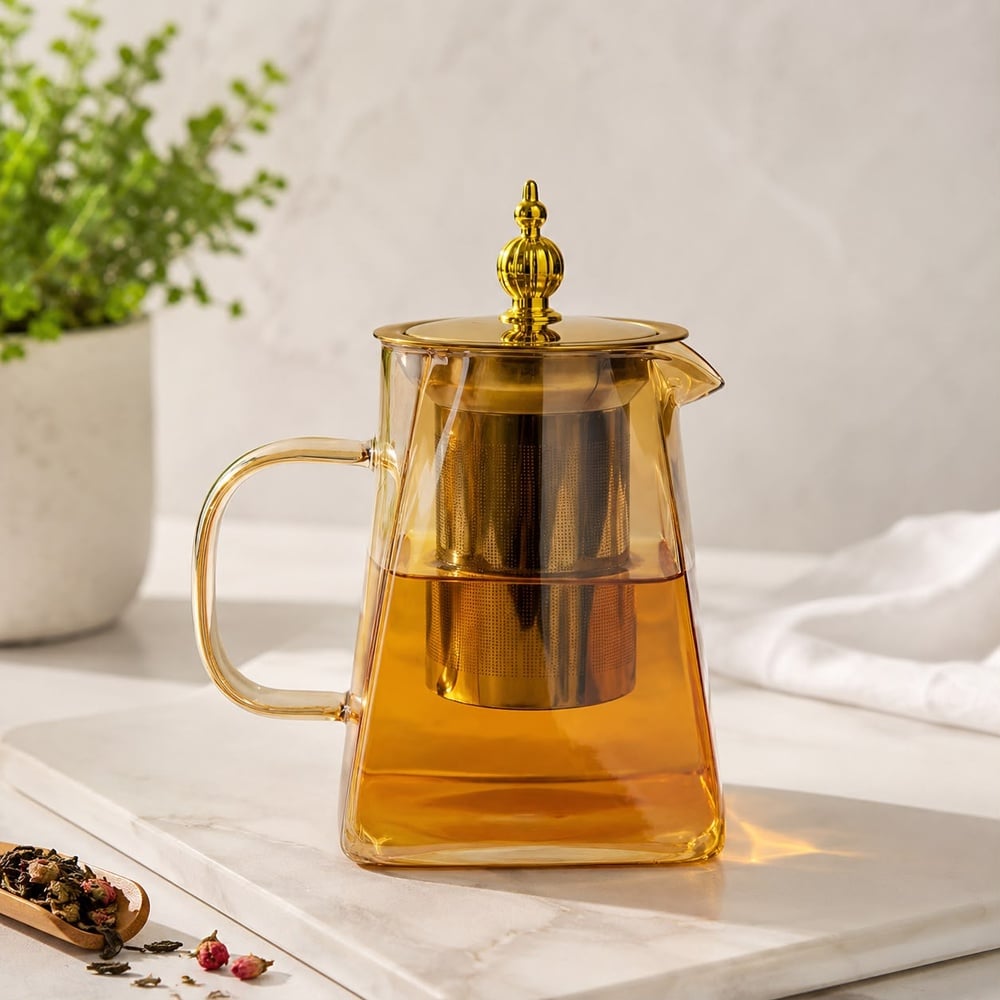 TETERA GOLD DE VIDRIO BOROSILICATO CON INFUSOR DE ACERO INOXIDABLE 550 ML - 1