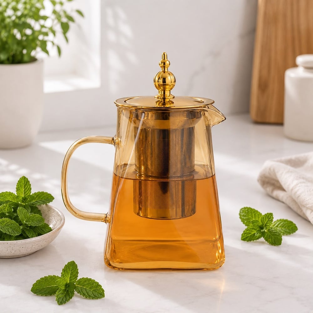 TETERA GOLD DE VIDRIO BOROSILICATO CON INFUSOR DE ACERO INOXIDABLE 550 ML - 2