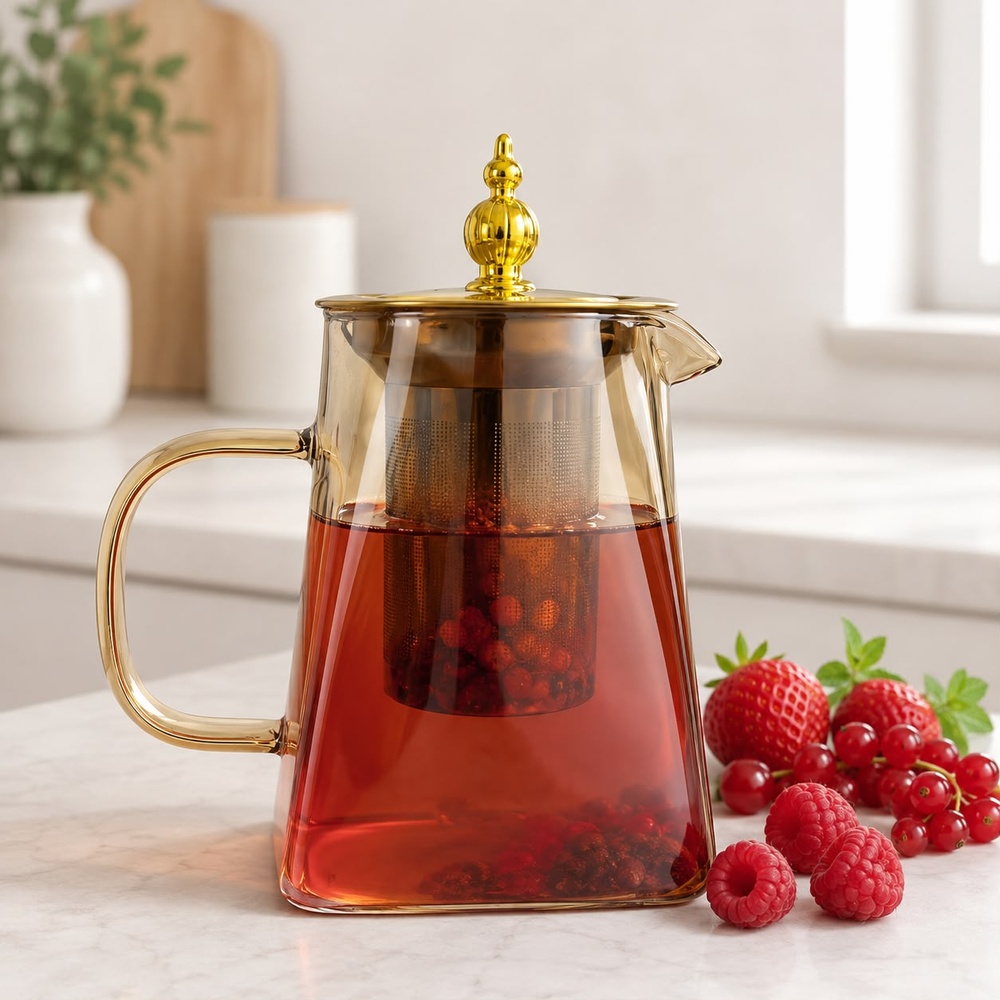 TETERA GOLD DE VIDRIO BOROSILICATO CON INFUSOR DE ACERO INOXIDABLE 550 ML - 3