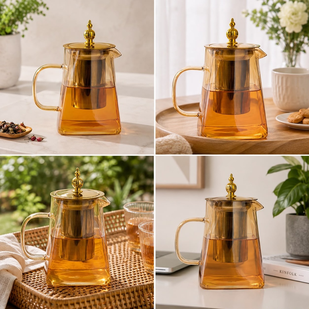 TETERA GOLD DE VIDRIO BOROSILICATO CON INFUSOR DE ACERO INOXIDABLE 550 ML - 4