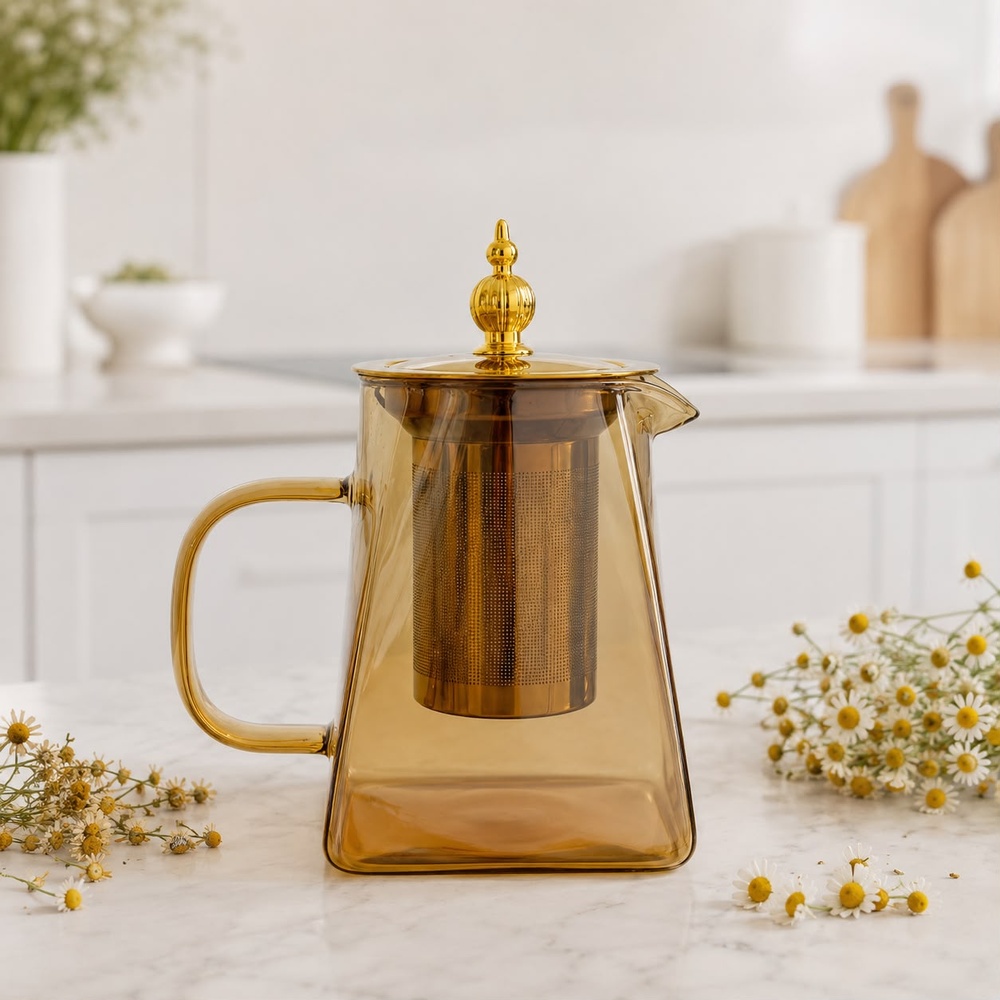 TETERA GOLD DE VIDRIO BOROSILICATO CON INFUSOR DE ACERO INOXIDABLE 550 ML - 5
