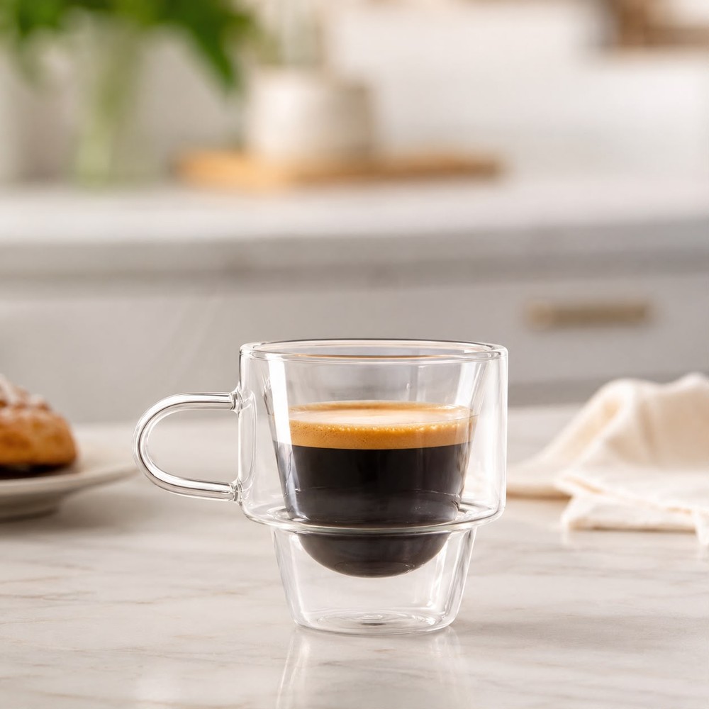 6 TAZAS ESPRESSO DOBLE FONDO 140 ML DE VIDRIO BOROSILICATO - 1
