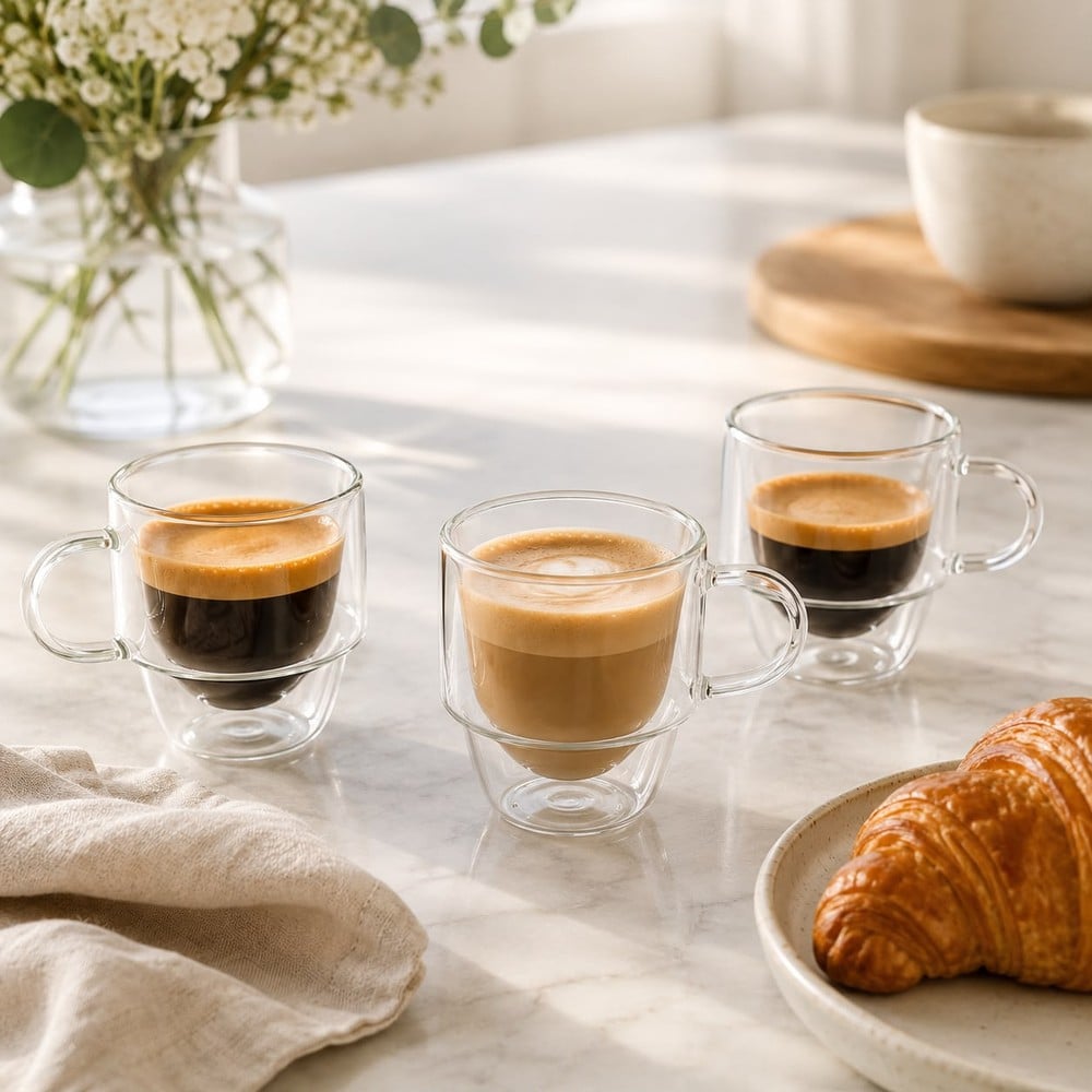 6 TAZAS ESPRESSO DOBLE FONDO 140 ML DE VIDRIO BOROSILICATO - 2