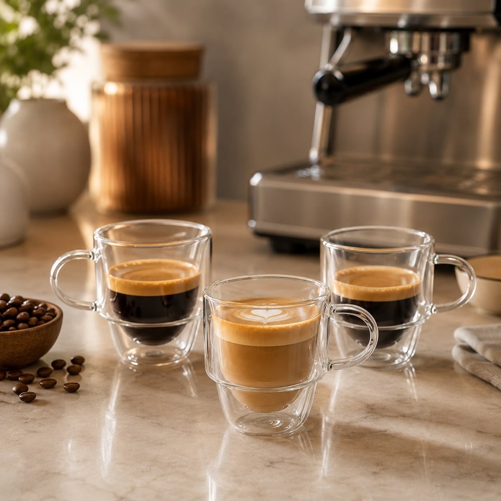 6 TAZAS ESPRESSO DOBLE FONDO 140 ML DE VIDRIO BOROSILICATO - 4