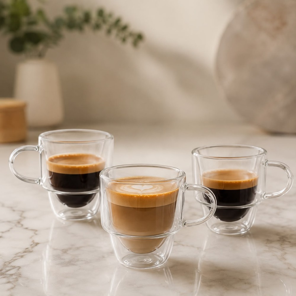 6 TAZAS ESPRESSO DOBLE FONDO 140 ML DE VIDRIO BOROSILICATO - 6