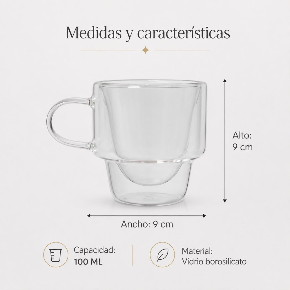 6 TAZAS ESPRESSO DOBLE FONDO 140 ML DE VIDRIO BOROSILICATO - 7