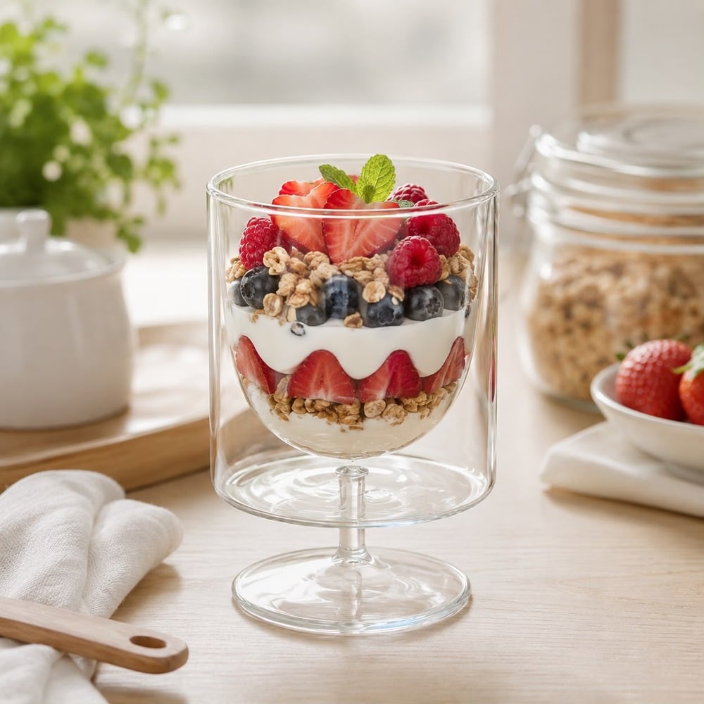 6 COPAS DOBLE FONDO DE VIDRIO BOROSILICATO 200 ML PARA HELADOS Y POSTRES - 1