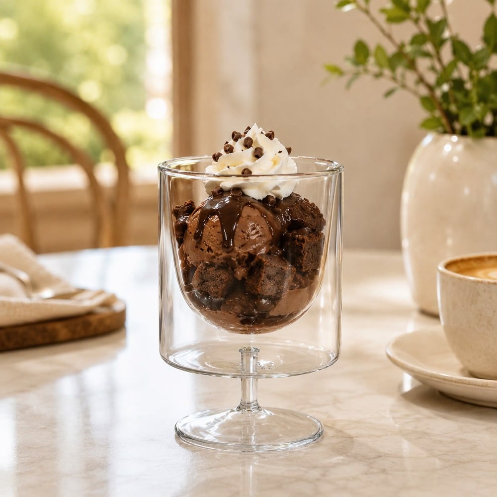 6 COPAS DOBLE FONDO DE VIDRIO BOROSILICATO 200 ML PARA HELADOS Y POSTRES - 3