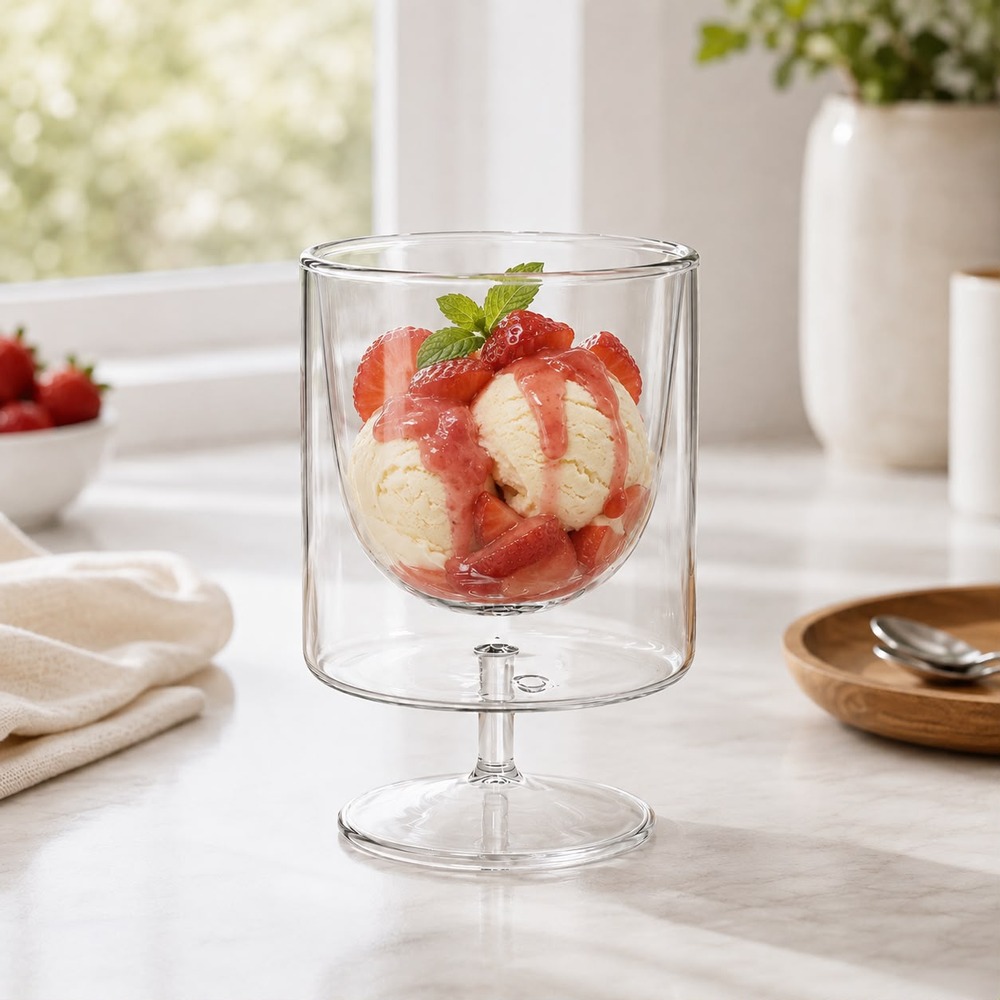 6 COPAS DOBLE FONDO DE VIDRIO BOROSILICATO 200 ML PARA HELADOS Y POSTRES - 4