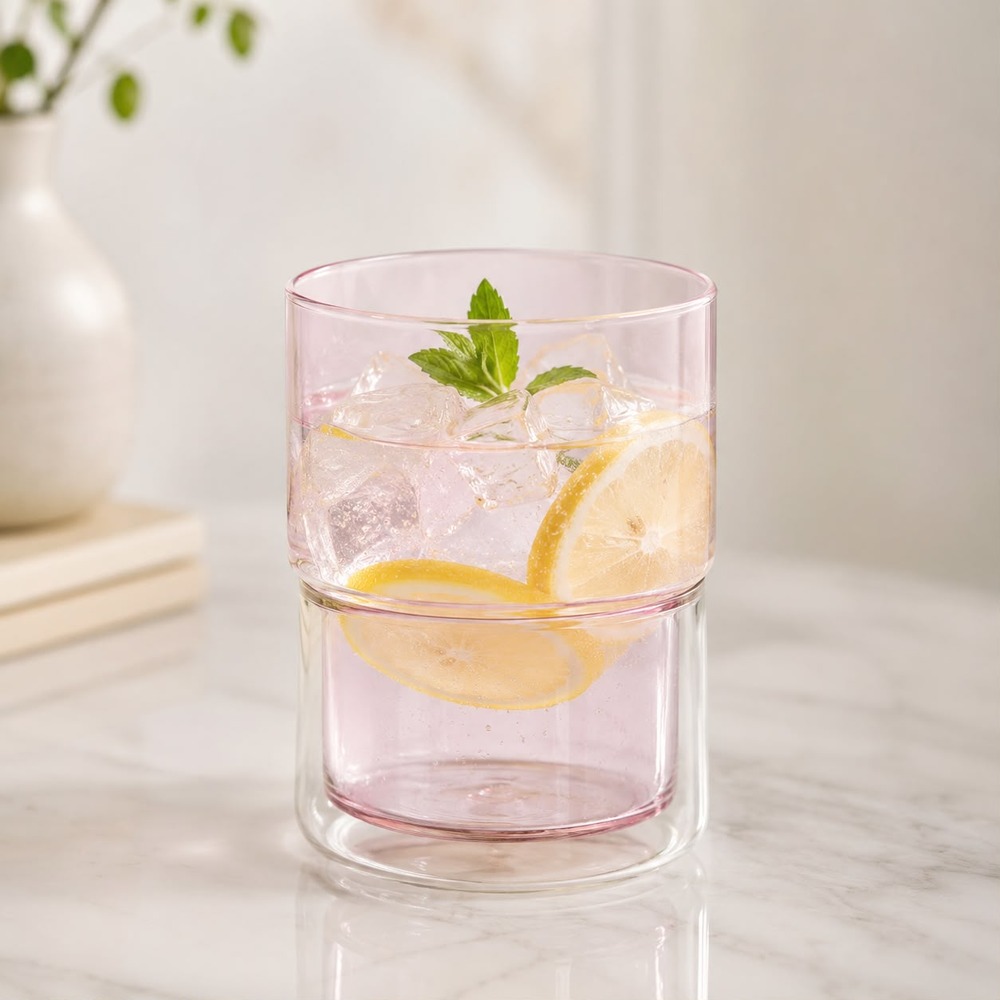 6 VASOS DOBLE PARED ROSADO 350 ML PARA BEBIDAS FRIAS Y CALIENTES - 1