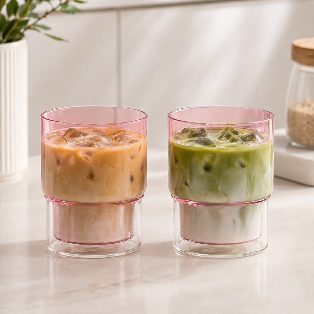 6 VASOS DOBLE PARED ROSADO 350 ML PARA BEBIDAS FRIAS Y CALIENTES - 5
