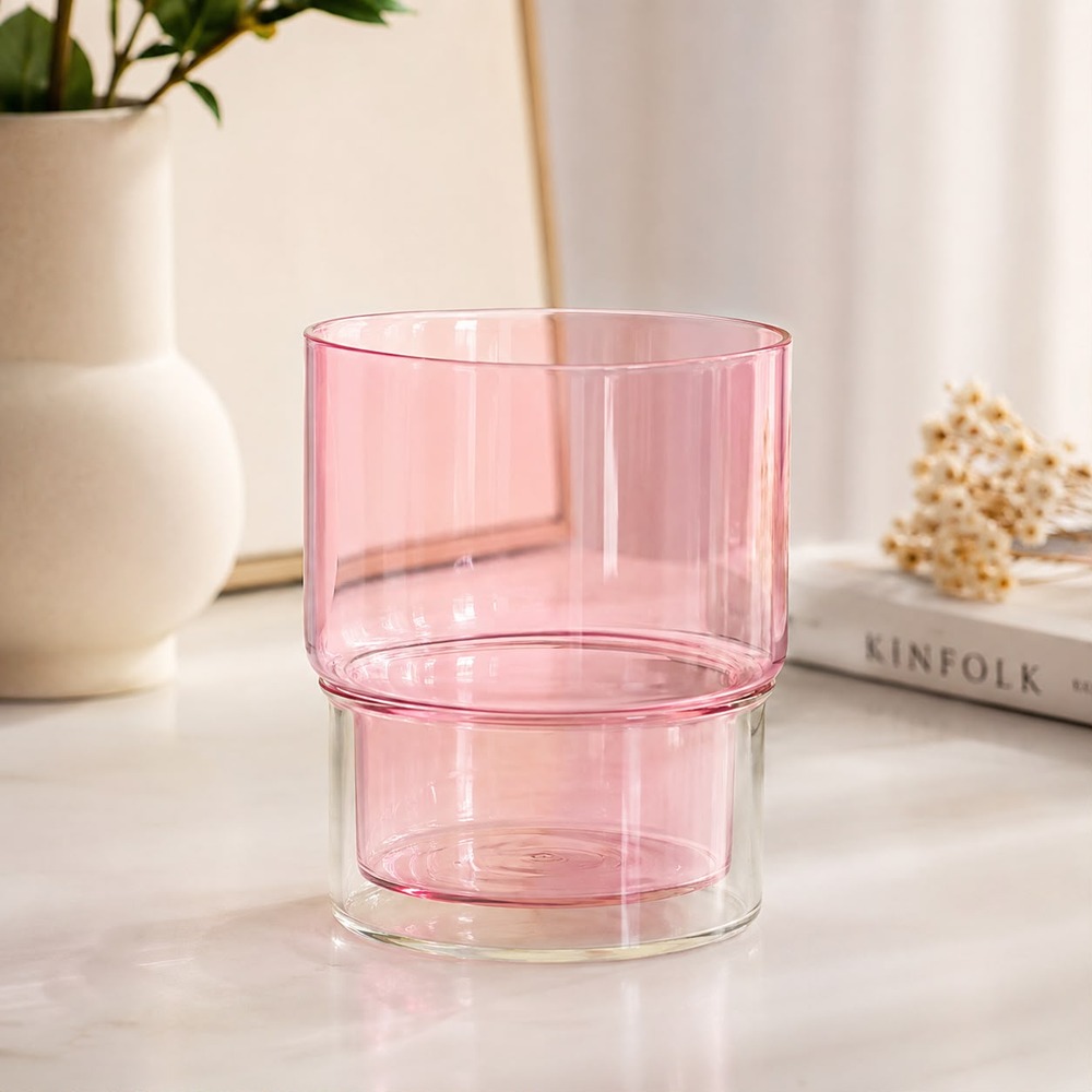 6 VASOS DOBLE PARED ROSADO 350 ML PARA BEBIDAS FRIAS Y CALIENTES - 6