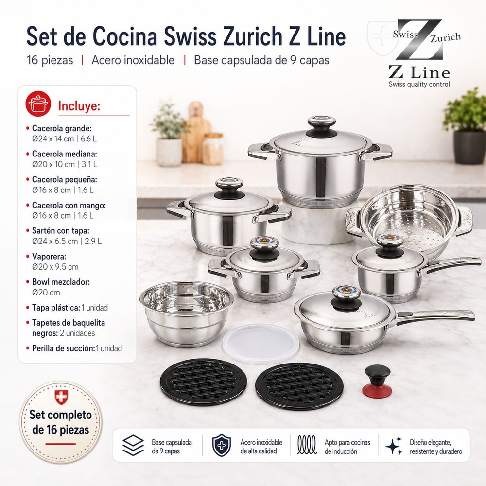 SET DE COCINA SWISS ZURICH Z LINE 16 PIEZAS – ACERO INOXIDABLE - 9