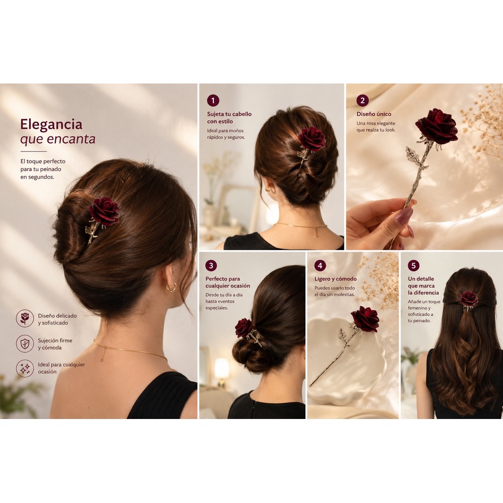 ACCESORIO PARA CABELLO ROSA ELEGANTE - 6