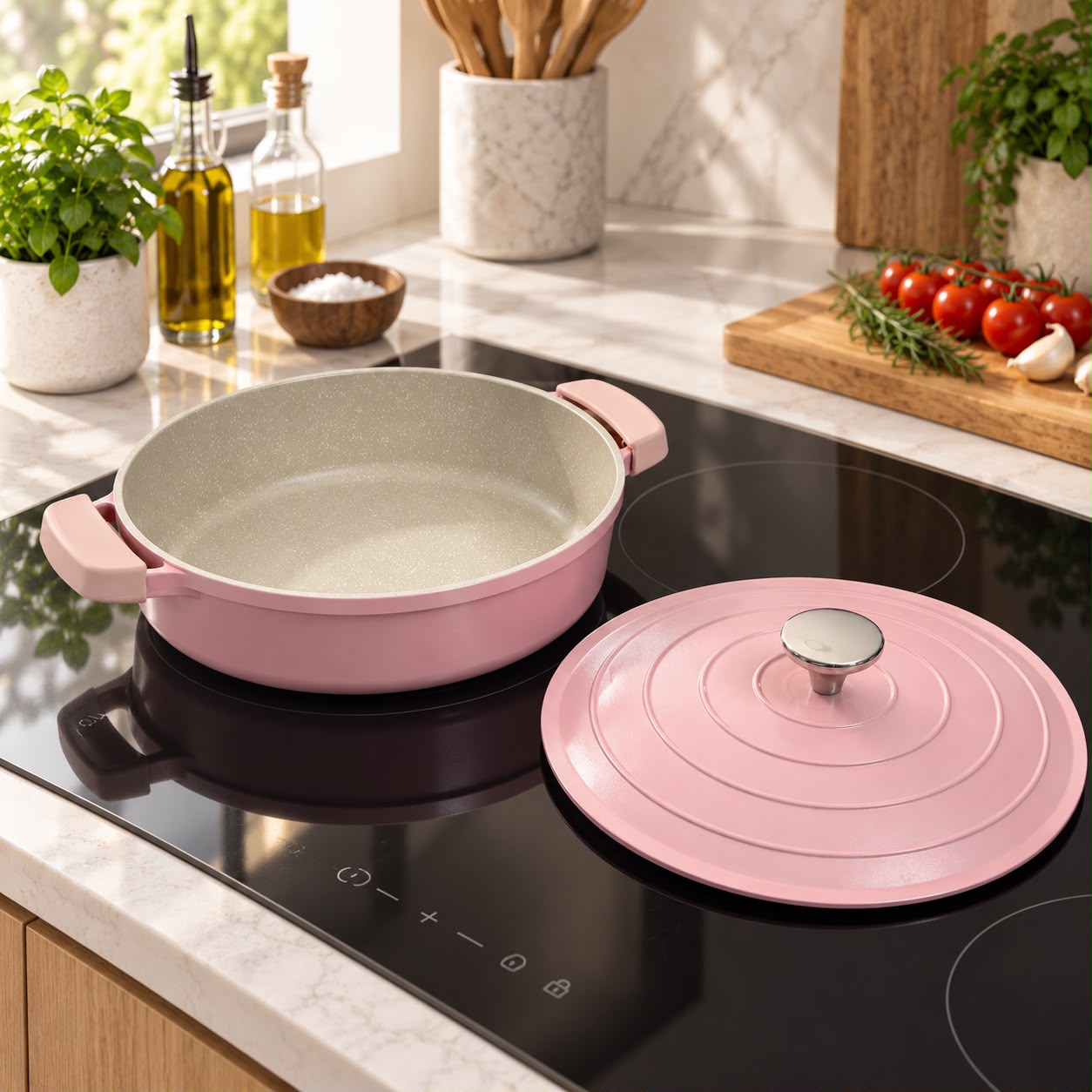 OLLA TAJÍN DE ALUMINIO FUNDIDO 28 CM CON 2 TAPAS ROSA - 3