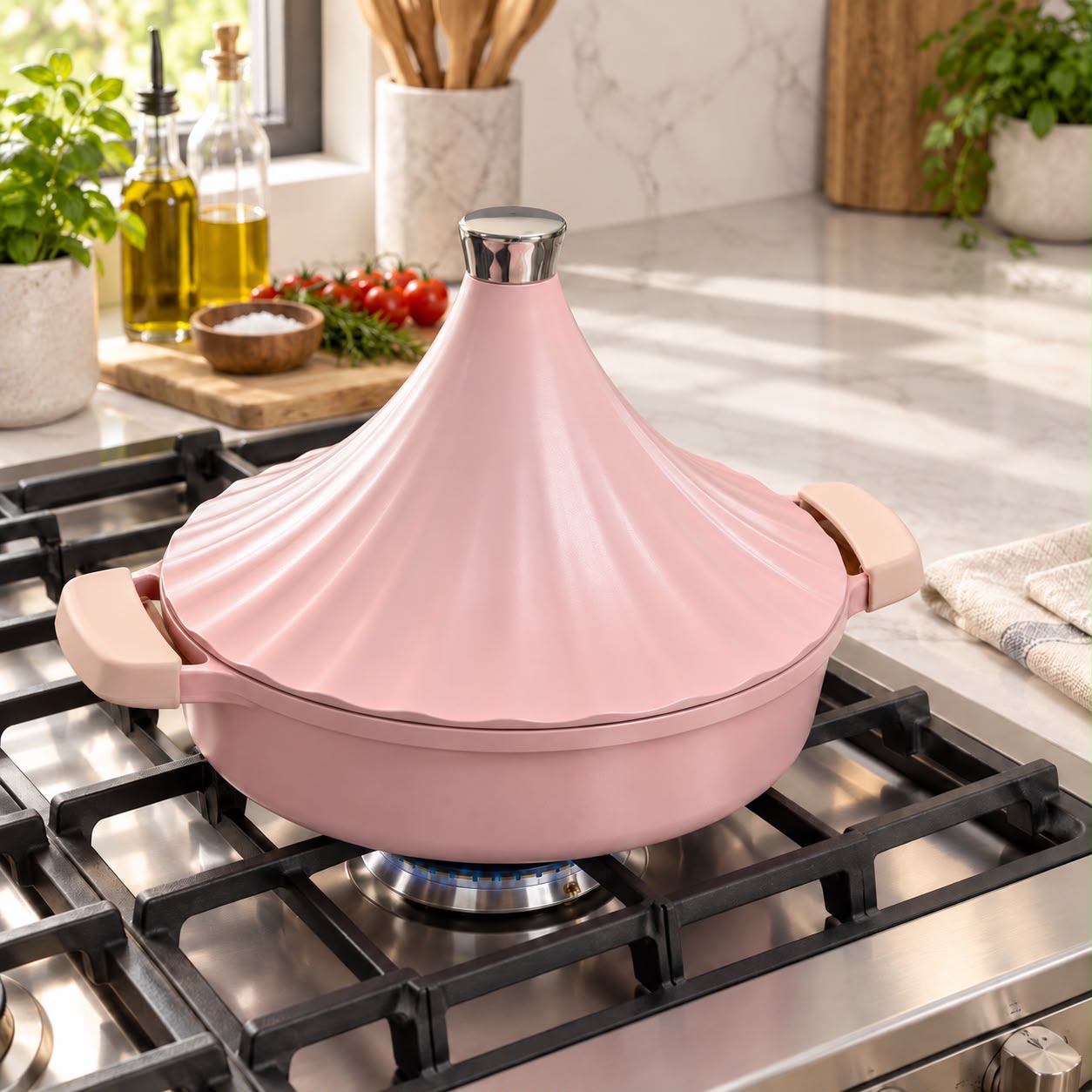 OLLA TAJÍN DE ALUMINIO FUNDIDO 28 CM CON 2 TAPAS ROSA - 4