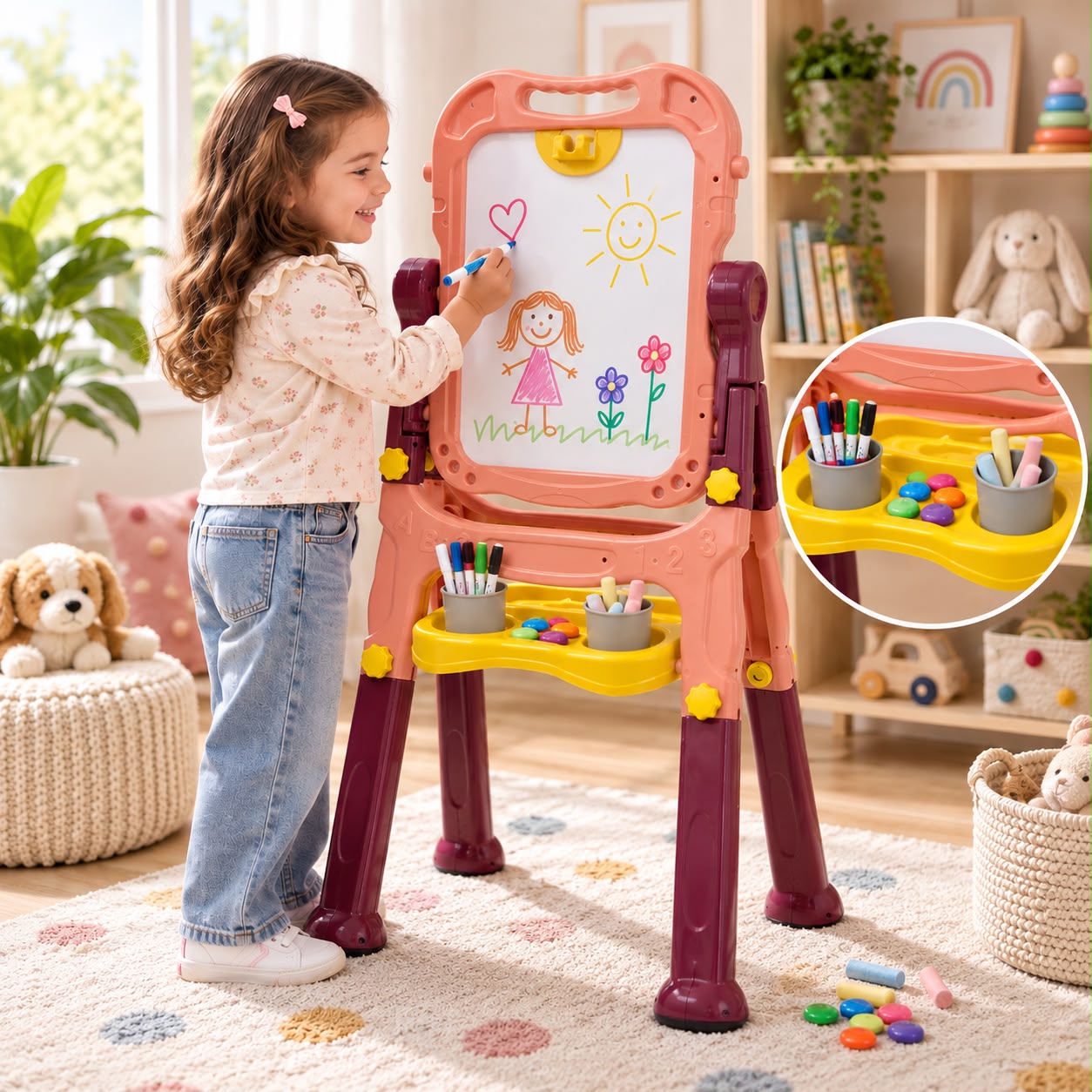 CABALLETE INFANTIL 2 EN 1 PIZARRA MAGNÉTICA 360° CON ACCESORIOS - 1
