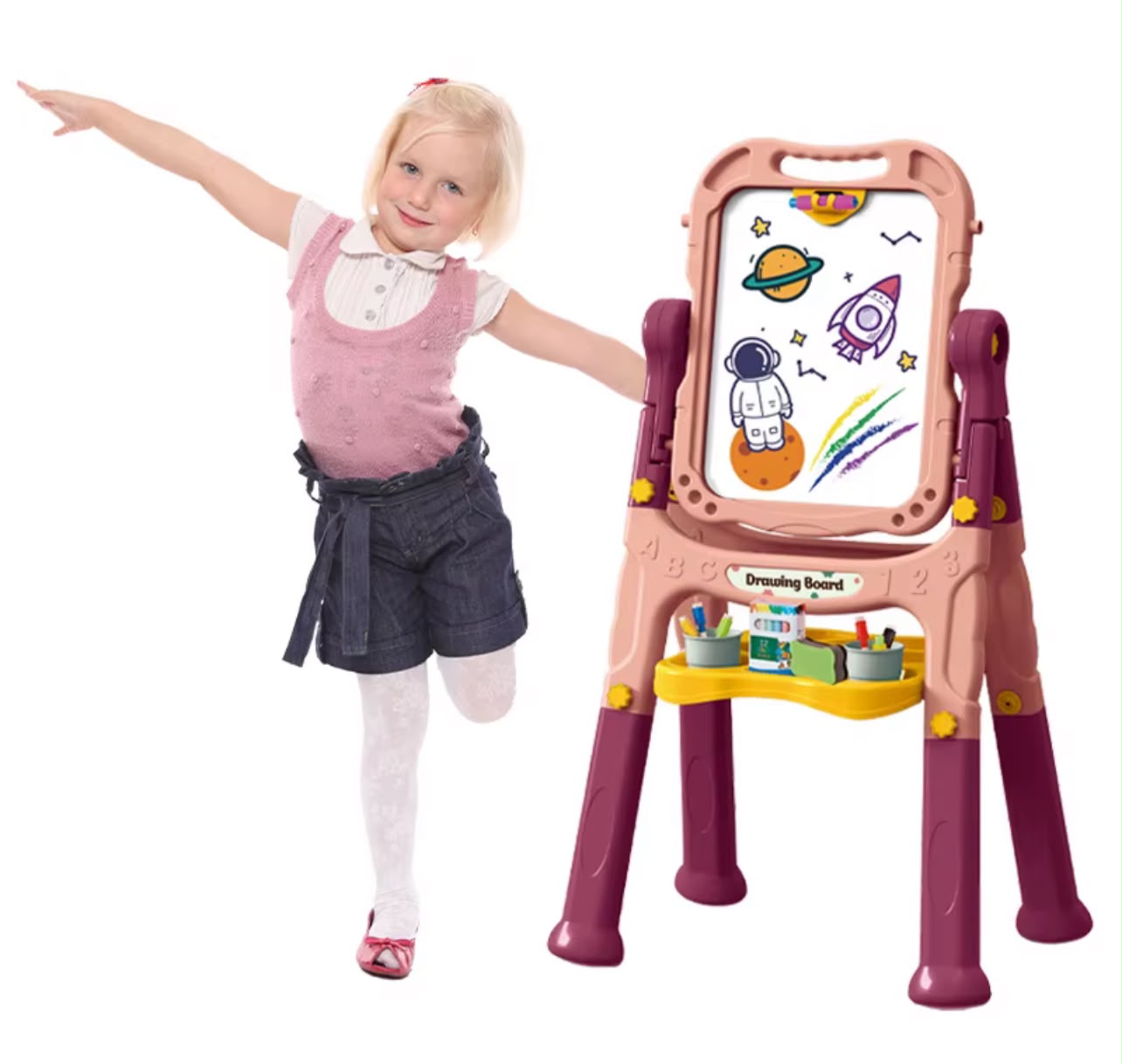 CABALLETE INFANTIL 2 EN 1 PIZARRA MAGNÉTICA 360° CON ACCESORIOS - 2