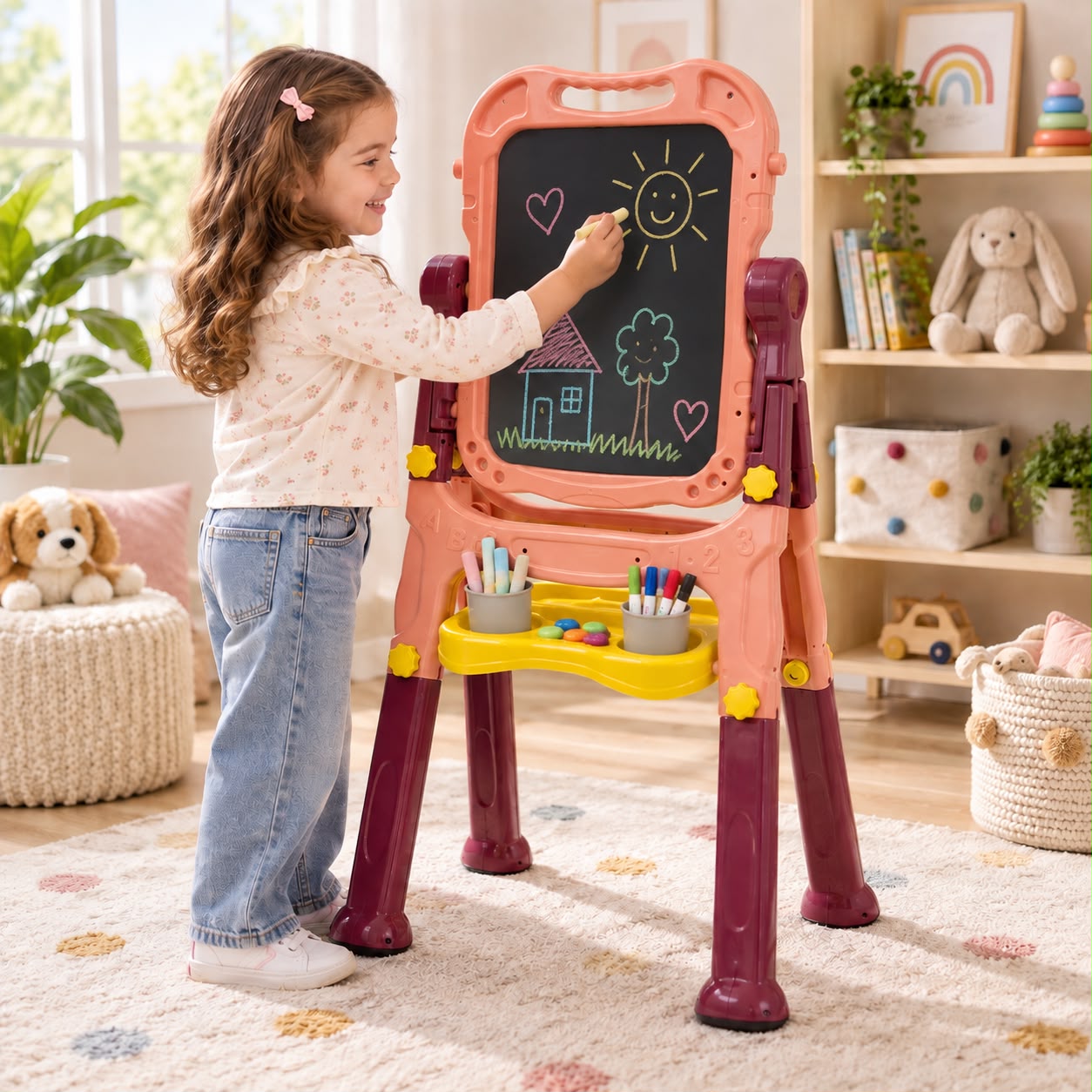 CABALLETE INFANTIL 2 EN 1 PIZARRA MAGNÉTICA 360° CON ACCESORIOS - 4