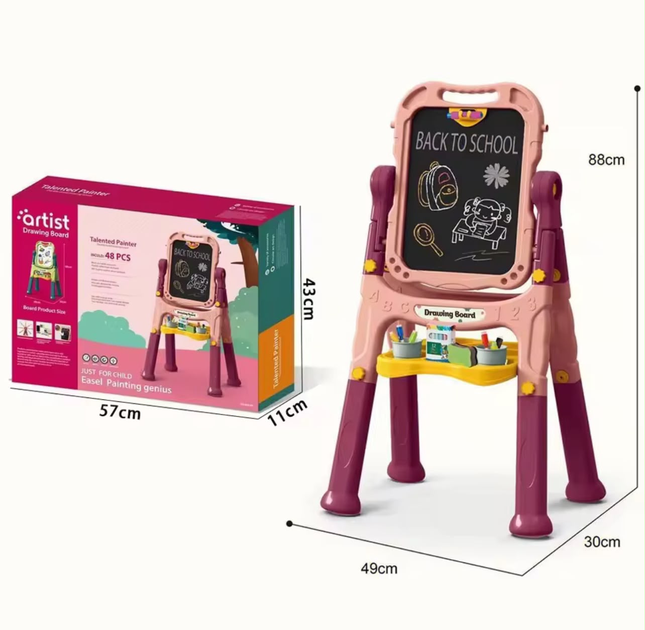 CABALLETE INFANTIL 2 EN 1 PIZARRA MAGNÉTICA 360° CON ACCESORIOS - 7