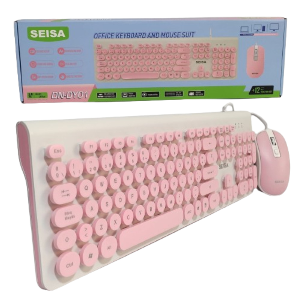 KIT TECLADO Y MOUSE ROSADO ALAMBRICO CABLE PC LAPTOP USB - 1