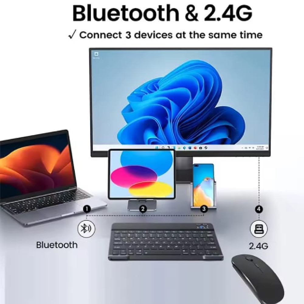 KIT TECLADO Y MOUSE INALAMBRICO DUAL BLUETOOTH Y 2.4G RECARGABLE - 7