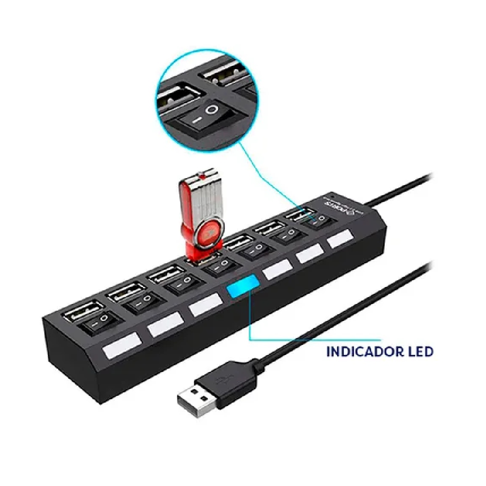 HUS 7 PUERTOS 2.0 MULTIPUERTOS EXTENSION INDICADOR LED LED 50CM DE CABLE - 1