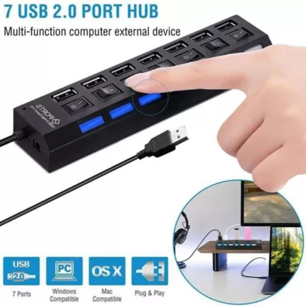 HUS 7 PUERTOS 2.0 MULTIPUERTOS EXTENSION INDICADOR LED LED 50CM DE CABLE - 2