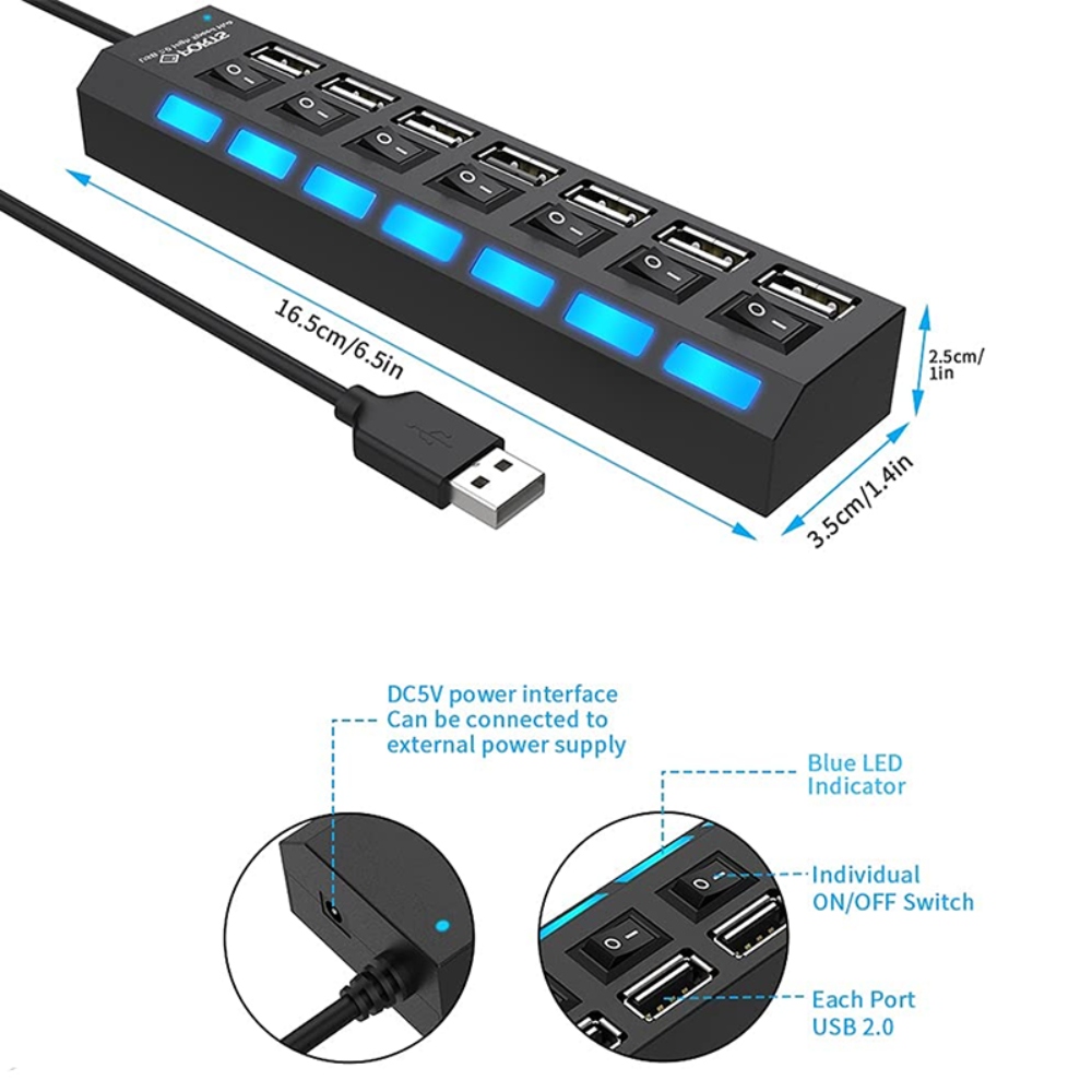 HUS 7 PUERTOS 2.0 MULTIPUERTOS EXTENSION INDICADOR LED LED 50CM DE CABLE - 4