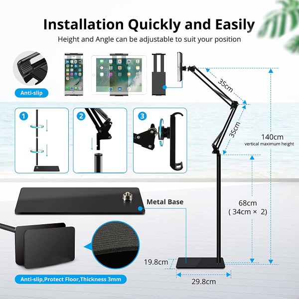 SOPORTE PARA TABLET CELULAR HASTA 11 PISO SUELO PEDESTAL 140CM - 3