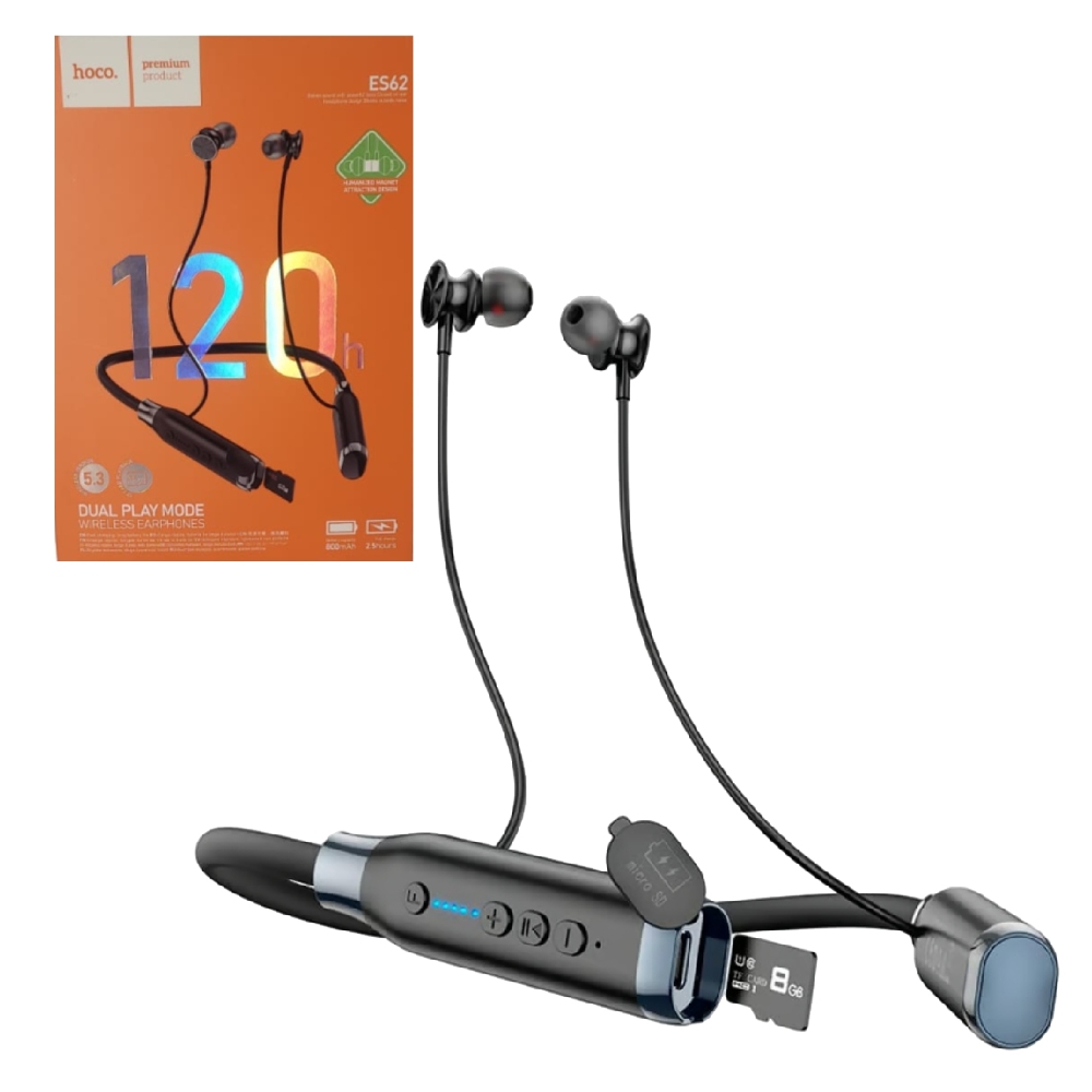 AUDIFONOS BLUETOOTH INALAMBRICO DEPORTIVO HOCO ES62 NEGRO 120 HORAS - 1