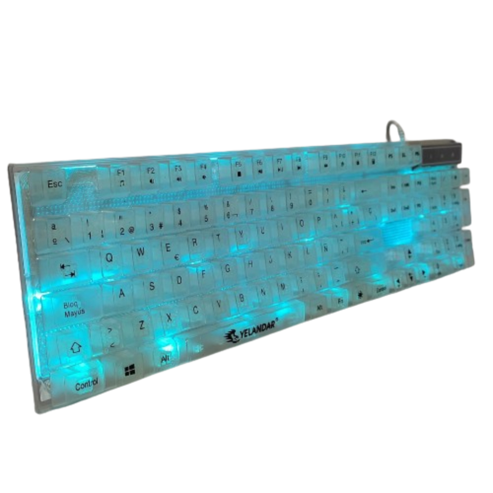 TECLADO PARA PC LAPTOP ALAMBRICO TRANSPARENTE LUZ RGB 7 COLORES - 2