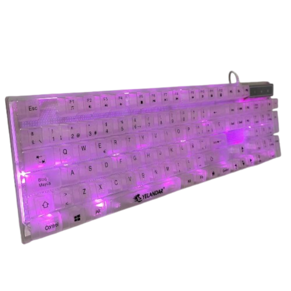 TECLADO PARA PC LAPTOP ALAMBRICO TRANSPARENTE LUZ RGB 7 COLORES - 3