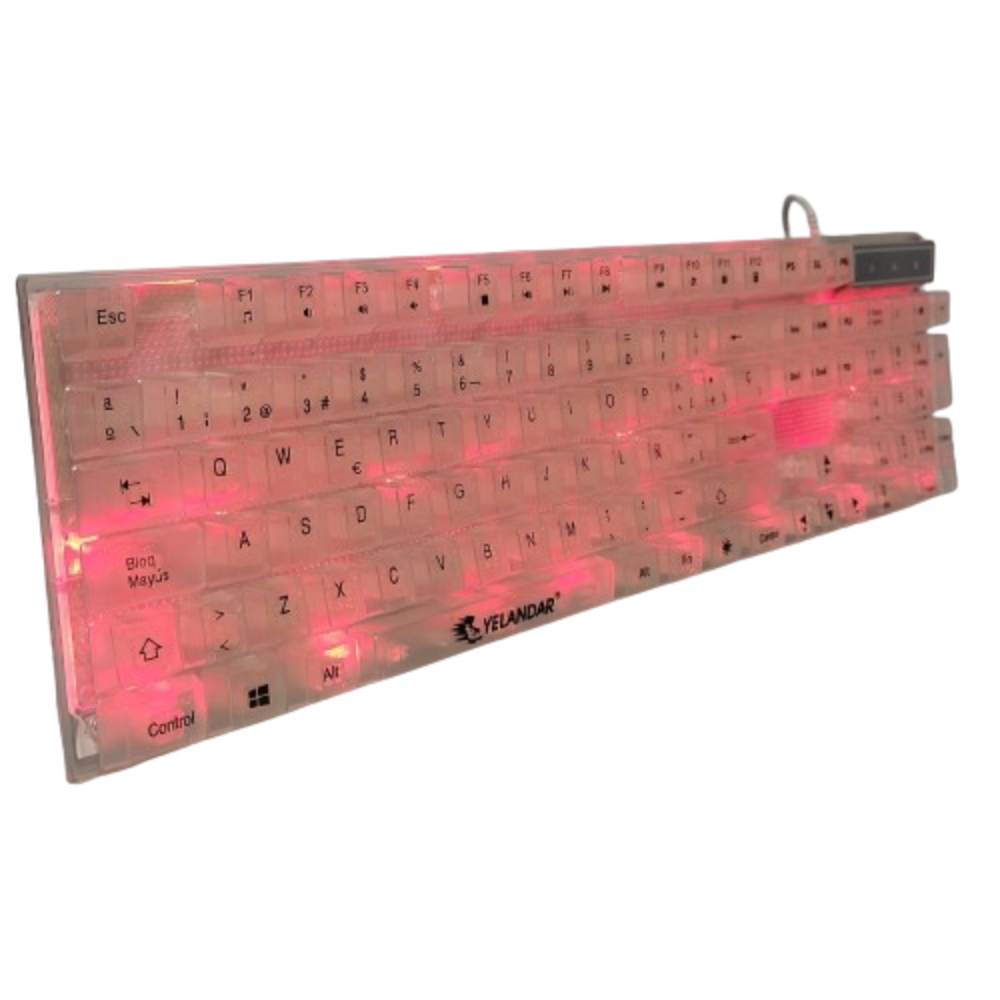 TECLADO PARA PC LAPTOP ALAMBRICO TRANSPARENTE LUZ RGB 7 COLORES - 4
